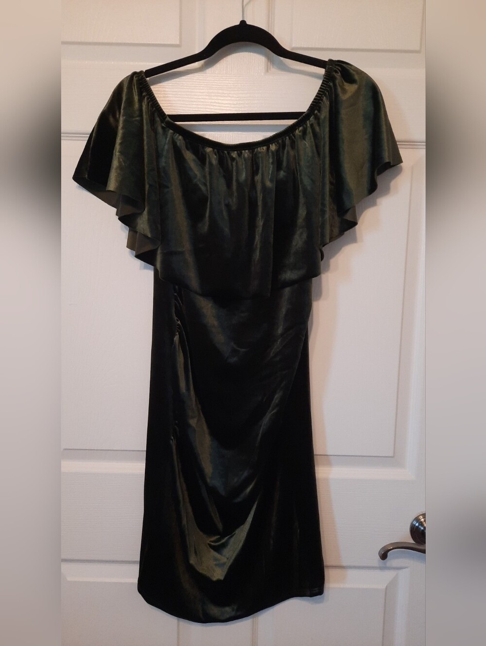 Off-Shoulder Satin MATERNITY Maxi Dress in Deep Forest Green